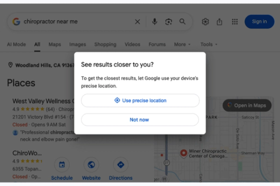 Google Search results for chiropractor queries showing the ad language patients encounter while choosing care