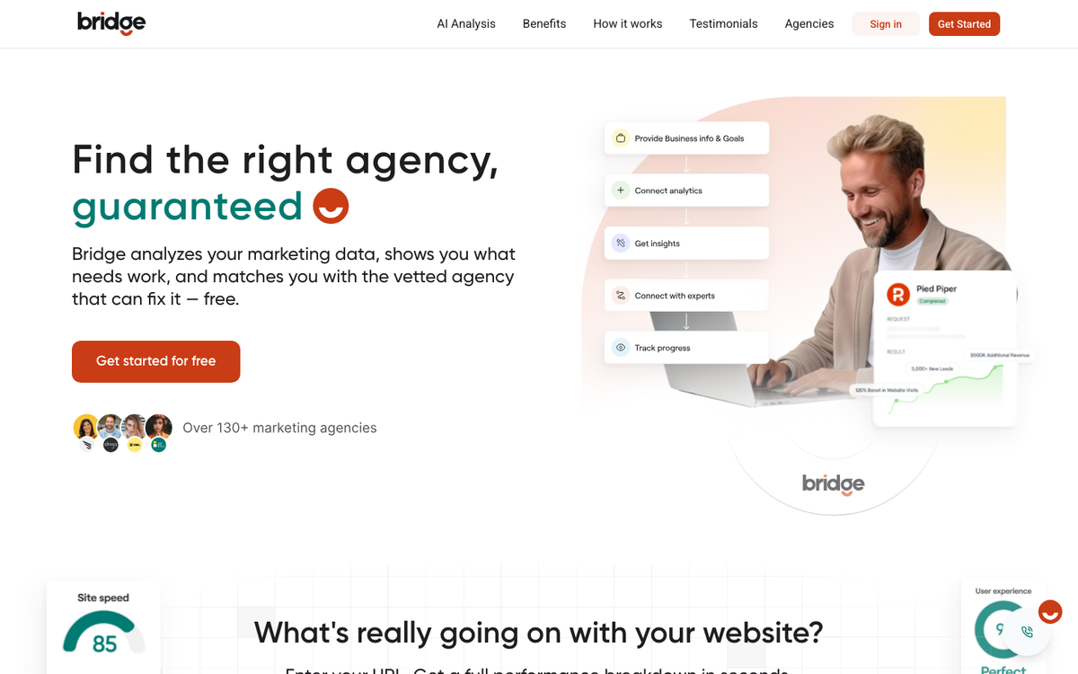 Bridge marketing agency matching platform screenshot