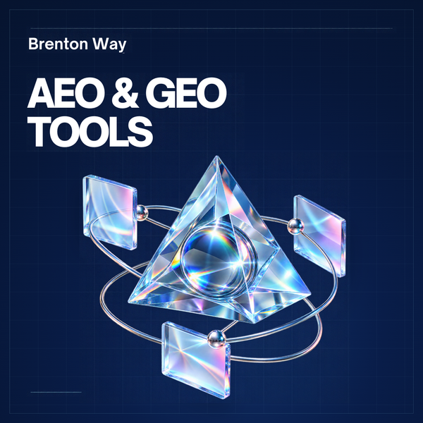 Glass prism connects AI search sources around a central lens on a navy Brenton Way cover.