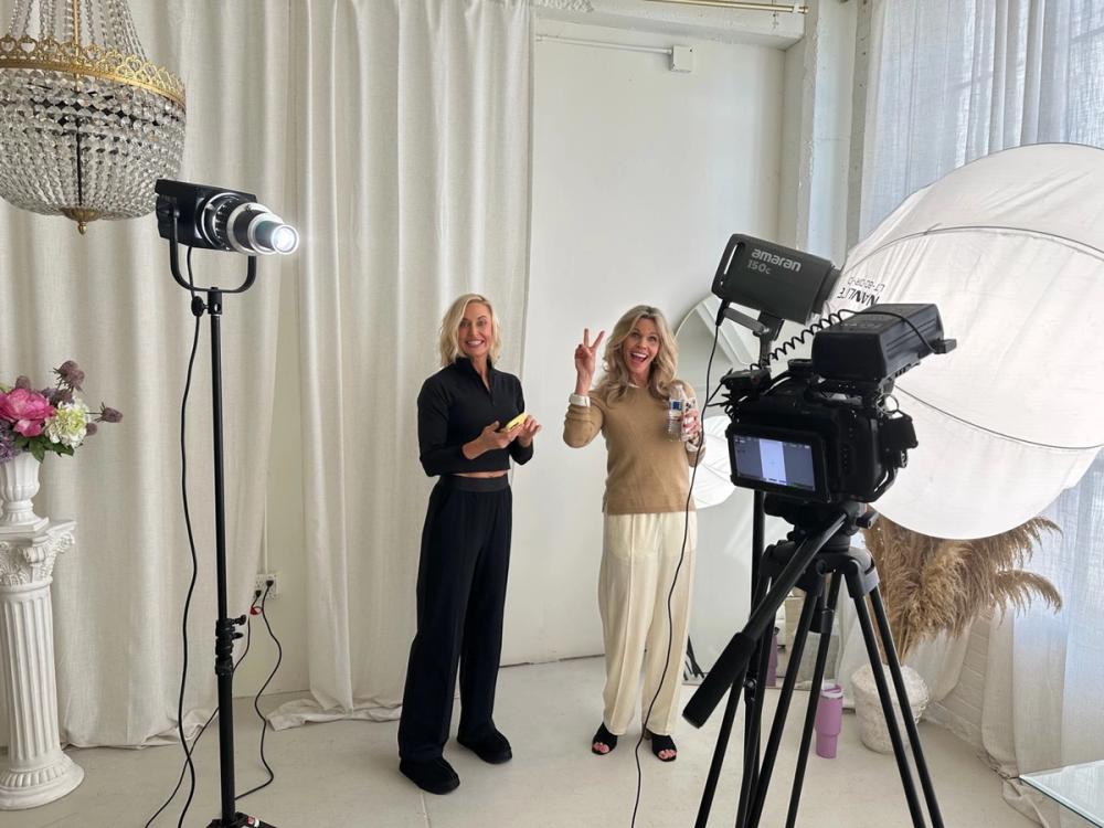 Talent on set at the Brenton Way studio with professional cameras and lighting