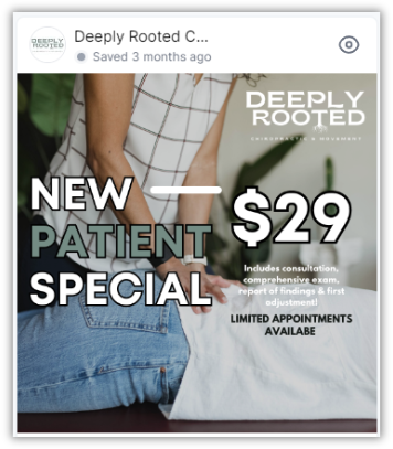 Deeply Rooted new patient Facebook ad