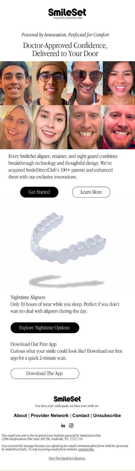 SmileSet email creative from the published case study