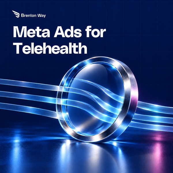 Meta Ads for Telehealth cover with abstract blue signals passing through a glass and chrome filter