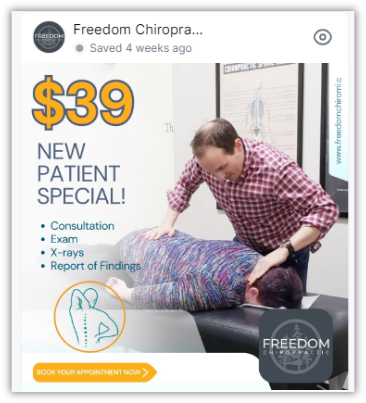 Freedom Chiropractic new patient Facebook ad