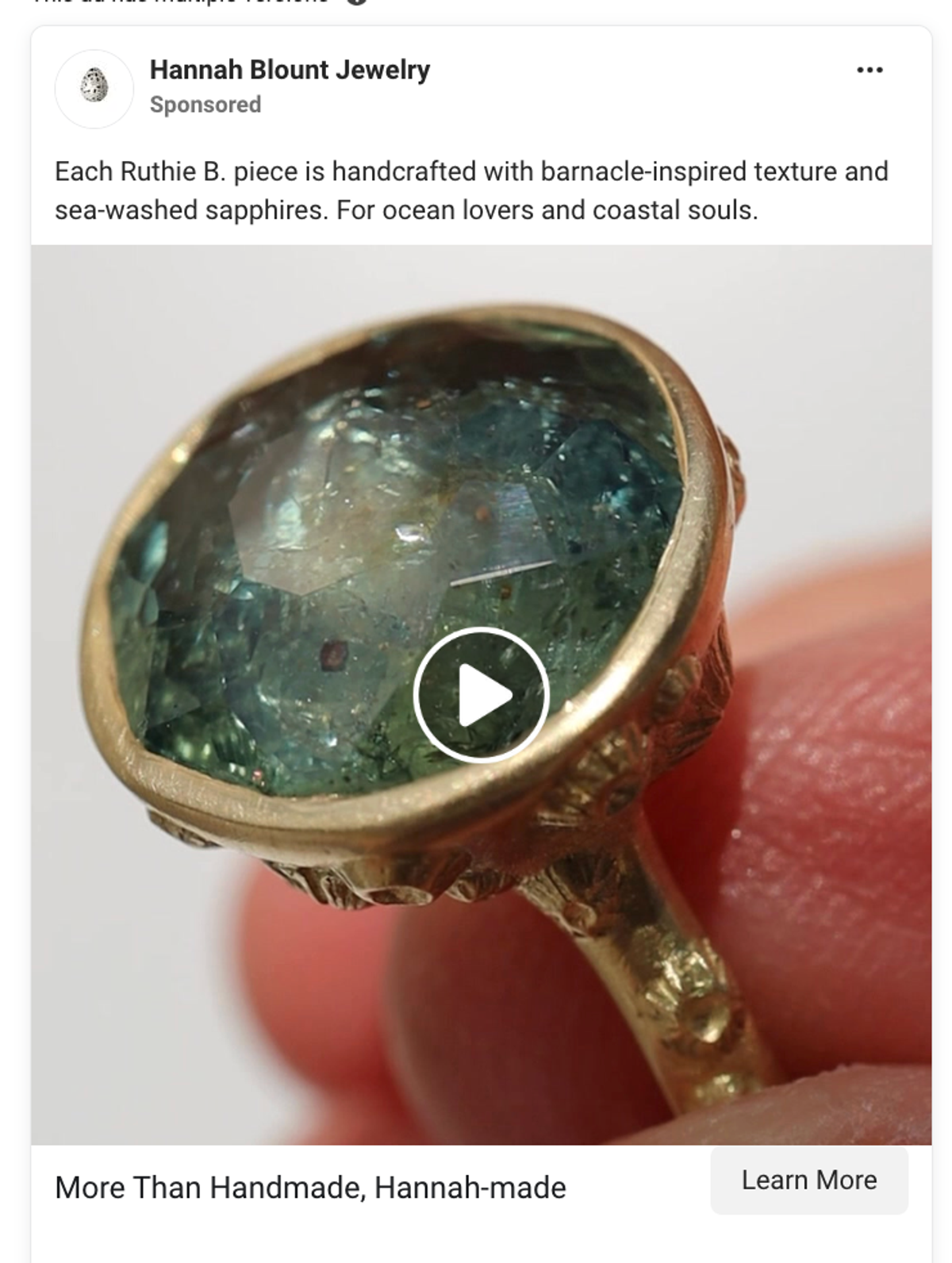 Hannah Blount sea-washed sapphire Ruthie B. ring retargeting ad on Meta