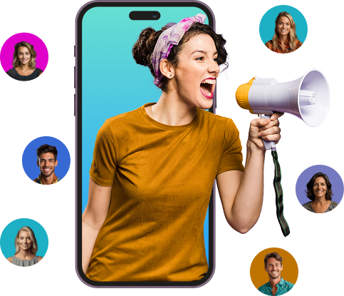 Phone with creator and floating influencer avatars — Brenton Way influencer database