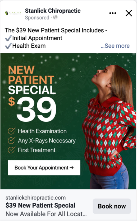 Stanlick Chiropractic appointment booking ad