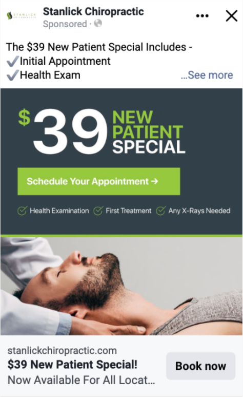 Stanlick Chiropractic new patient appointment ad