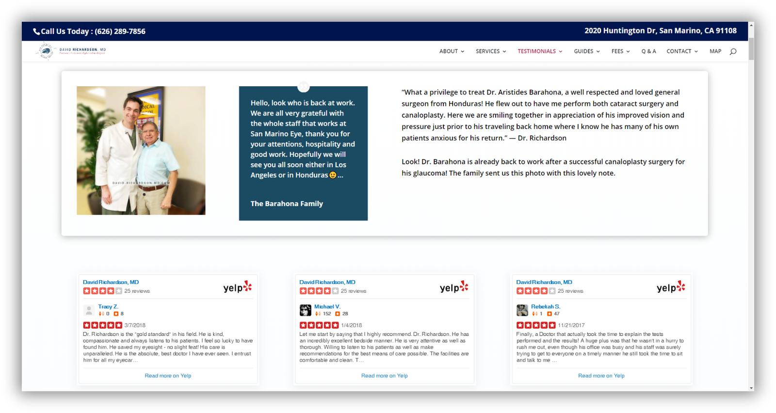 Patient stories and reviews on a healthcare website