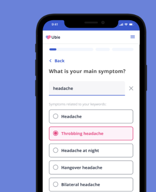 AI symptom checker interface example from Ubie Health for neurological symptoms