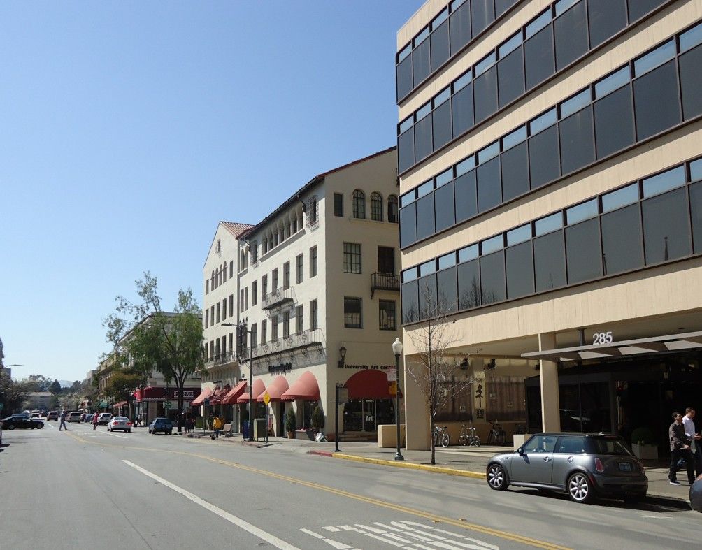 Buildings along University Avenue in downtown Palo Alto, California