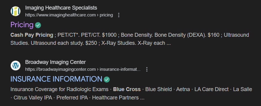 Insurance and pricing transparency hub for radiology