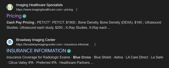 Insurance and pricing transparency hub for radiology