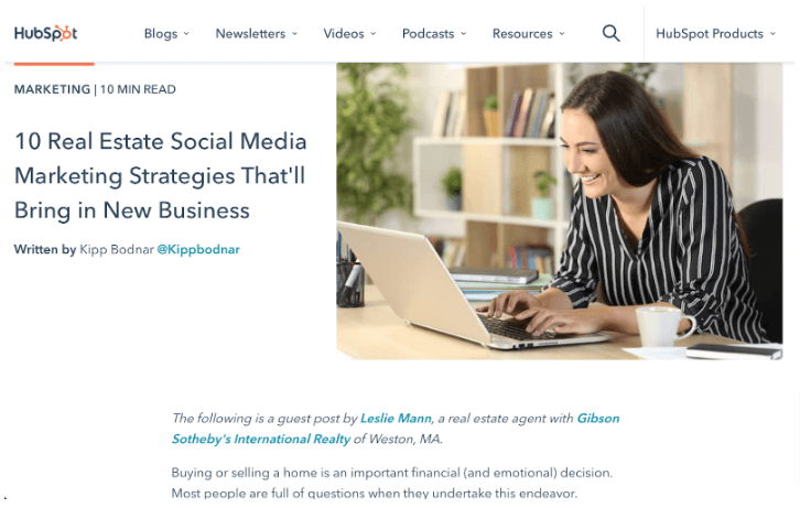 Screenshot from HubSpot's blog 