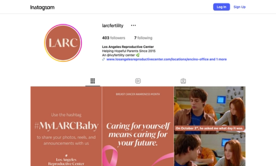 Screenshot of Los Angeles Reproductive Center’s public Instagram profile and posts