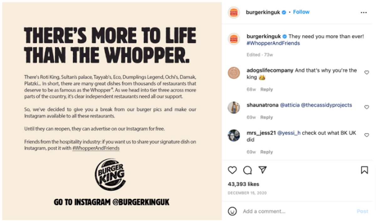 Screenshot from Burger King UK's Instagram​​​​‌﻿‍﻿​‍​‍‌‍﻿﻿‌﻿​‍‌‍‍‌‌‍‌﻿‌‍‍‌‌‍﻿‍​‍​‍​﻿‍‍​‍​‍‌﻿​﻿‌‍​‌‌‍﻿‍‌‍‍‌‌﻿‌​‌﻿‍‌​‍﻿‍‌‍‍‌‌‍﻿﻿​‍​‍​‍﻿​​‍​‍‌‍‍​‌﻿​‍‌‍‌‌‌‍‌‍​‍​‍​﻿‍‍​‍​‍​‍﻿﻿‌‍​‌‌‍‌​‌‍﻿‌‌‍‍‌‌‍﻿‍​‍﻿﻿‌‍‍‌‌‍﻿‍‌﻿‌​‌‍‌‌‌‍﻿‍‌﻿‌​​‍﻿﻿‌‍‌‌‌‍‌​‌‍‍‌‌﻿‌​​‍﻿﻿‌‍﻿‌‌‍﻿﻿‌‍‌​‌‍‌‌​﻿﻿‌‌﻿​​‌﻿​‍‌‍‌‌‌﻿​﻿‌‍‌‌‌‍﻿‍‌﻿‌​‌‍​‌‌﻿‌​‌‍‍‌‌‍﻿﻿‌‍﻿‍​﻿‍﻿‌‍‍‌‌‍‌​​﻿﻿‌‌﻿​​‌‍﻿﻿‌﻿​﻿‌﻿‌​​‍﻿‌​﻿‍‌​‍﻿‌‌‍​‍‌‍‌‌‌﻿​﻿‌﻿‌​​‍﻿‌‌﻿​​‌﻿‌‌‌‍​‍‌‍﻿​‌‍‍‌‌‍​﻿​‍﻿‌‌﻿​‍‌‍‌‌‌‍﻿​‌‍​‌‌﻿‌​‌‍‍‌‌‍﻿﻿‌‍﻿‍‌﻿​﻿​‍﻿‌‌﻿​﻿‌﻿‌​‌﻿​‍‌‍​‌‌﻿‌​‌‍‌‌‌‍‌﻿‌‍‍‌‌‍‌‌‌﻿​﻿​﻿‍﻿‌﻿‌​‌﻿‍‌‌﻿​​‌‍‌‌​﻿﻿‌‌﻿​​‌‍﻿﻿‌﻿​﻿‌﻿‌​​﻿‍﻿‌﻿​​‌‍​‌‌﻿‌​‌‍‍​​﻿﻿‌‌‍​‍‌‍﻿﻿‌‍‌​‌﻿‍‌​‍‌‌​﻿‌‌‌​​‍‌‌﻿﻿‌‍‍﻿‌‍‌‌‌﻿‍‌​‍‌‌​﻿​﻿‌​‌​​‍‌‌​﻿​﻿‌​‌​​‍‌‌​﻿​‍​﻿​‍‌‍‍﻿​﻿​‌‌‍‍﻿​‍‌‌​﻿​‍​﻿​‍​‍‌‌​﻿‌‌‌​‌​​‍﻿‍‌‍​‌‌‍﻿​‌﻿‌​​﻿﻿﻿‌‍​‍‌‍​‌‌﻿​﻿‌‍‌‌‌‌‌‌‌﻿​‍‌‍﻿​​﻿﻿‌​‍‌‌​﻿​‍‌​‌‍‌‍​‌‌‍‌​‌‍﻿‌‌‍‍‌‌‍﻿‍​‍‌‍‌‍‍‌‌‍‌​​﻿﻿‌‌﻿​​‌‍﻿﻿‌﻿​﻿‌﻿‌​​‍﻿‌​﻿‍‌​‍﻿‌‌‍​‍‌‍‌‌‌﻿​﻿‌﻿‌​​‍﻿‌‌﻿​​‌﻿‌‌‌‍​‍‌‍﻿​‌‍‍‌‌‍​﻿​‍﻿‌‌﻿​‍‌‍‌‌‌‍﻿​‌‍​‌‌﻿‌​‌‍‍‌‌‍﻿﻿‌‍﻿‍‌﻿​﻿​‍﻿‌‌﻿​﻿‌﻿‌​‌﻿​‍‌‍​‌‌﻿‌​‌‍‌‌‌‍‌﻿‌‍‍‌‌‍‌‌‌﻿​﻿​‍‌‍‌﻿‌​‌﻿‍‌‌﻿​​‌‍‌‌​﻿﻿‌‌﻿​​‌‍﻿﻿‌﻿​﻿‌﻿‌​​‍‌‍‌﻿​​‌‍​‌‌﻿‌​‌‍‍​​﻿﻿‌‌‍​‍‌‍﻿﻿‌‍‌​‌﻿‍‌​‍‌‌​﻿‌‌‌​​‍‌‌﻿﻿‌‍‍﻿‌‍‌‌‌﻿‍‌​‍‌‌​﻿​﻿‌​‌​​‍‌‌​﻿​﻿‌​‌​​‍‌‌​﻿​‍​﻿​‍‌‍‍﻿​﻿​‌‌‍‍﻿​‍‌‌​﻿​‍​﻿​‍​‍‌‌​﻿‌‌‌​‌​​‍﻿‍‌‍​‌‌‍﻿​‌﻿‌​​‍‌‍‌﻿​​‌‍‌‌‌﻿​‍‌﻿​﻿‌﻿​​‌‍‌‌‌‍​﻿‌﻿‌​‌‍‍‌‌﻿‌‍‌‍‌‌​﻿﻿‌‌﻿​​‌﻿‌‌‌‍​‍‌‍﻿​‌‍‍‌‌﻿​﻿‌‍‍​‌‍‌‌‌‍‌​​‍​‍‌﻿﻿‌