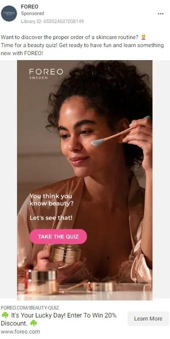 FOREO shoppable social ad creative for younger audience