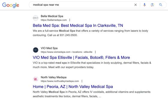 Engaging Med Spa Ads for Med Spa Digital Marketing Agency — Med spa Google search ad examples from /blog/med-spa-marketing-guide