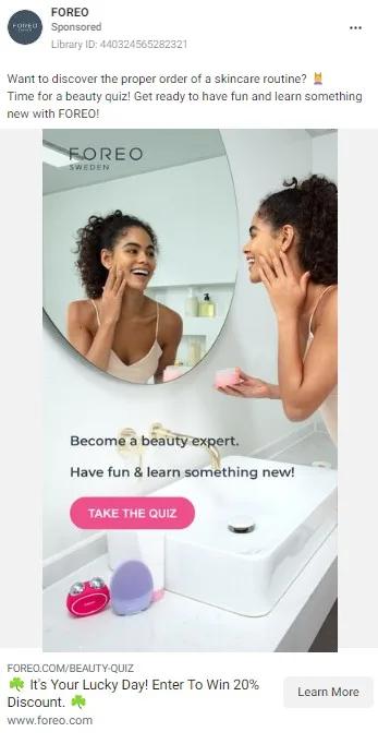 FOREO retargeting ad creative with personalized product benefit messaging