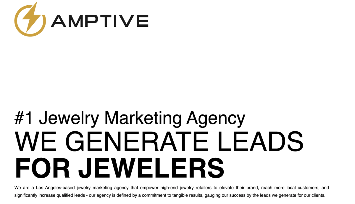 Amptive website introducing its marketing services for jewelers.