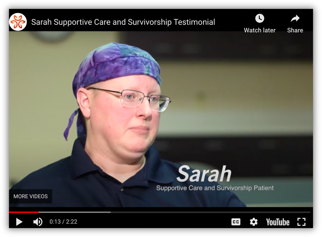 Patient video testimonial screenshot featuring Sarah