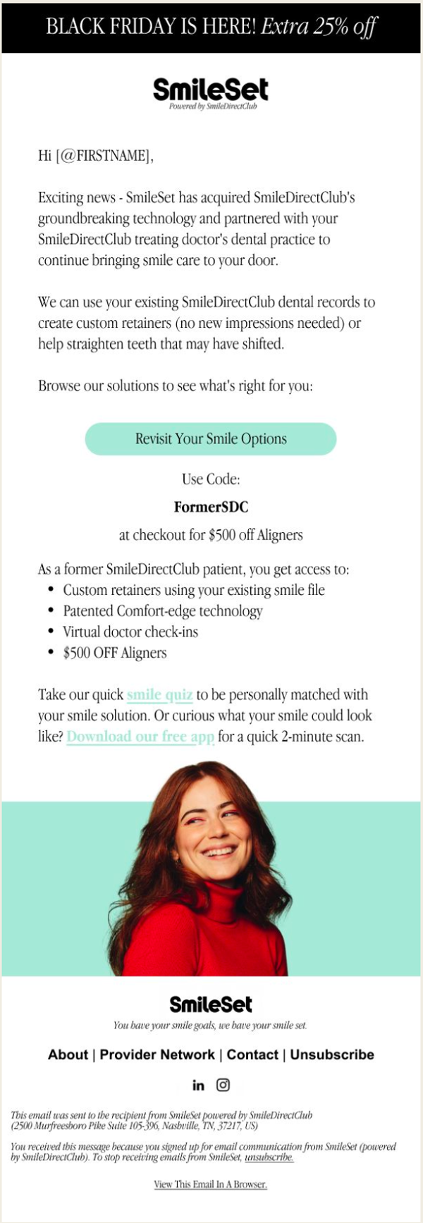 SmileSet lifecycle email creative — journey entry