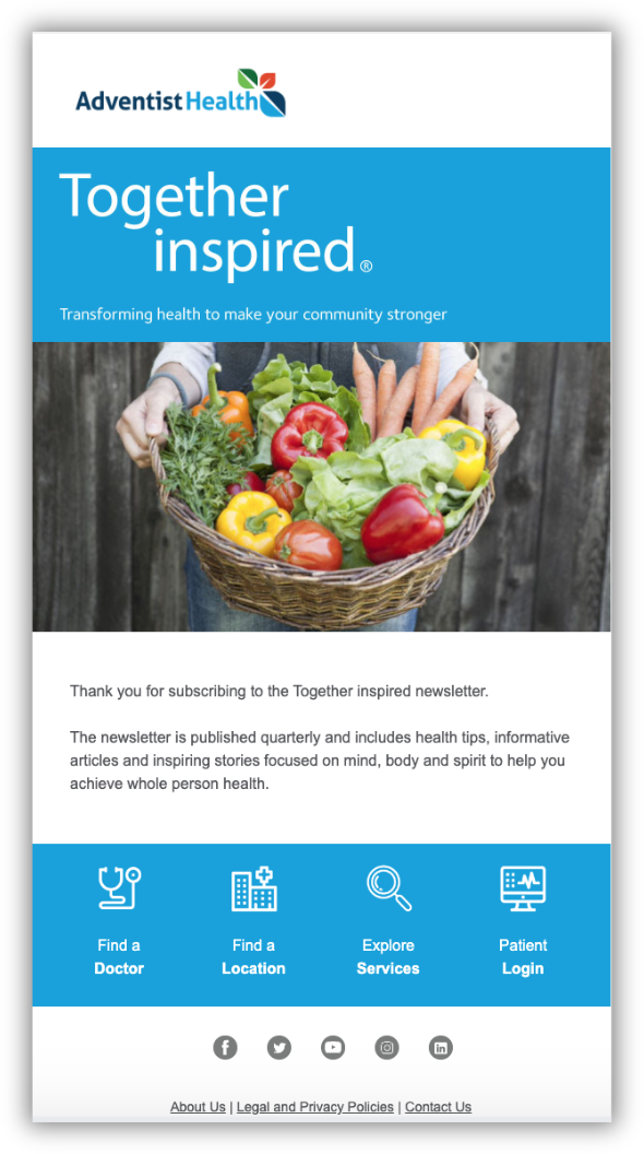 Adventist Health welcome email