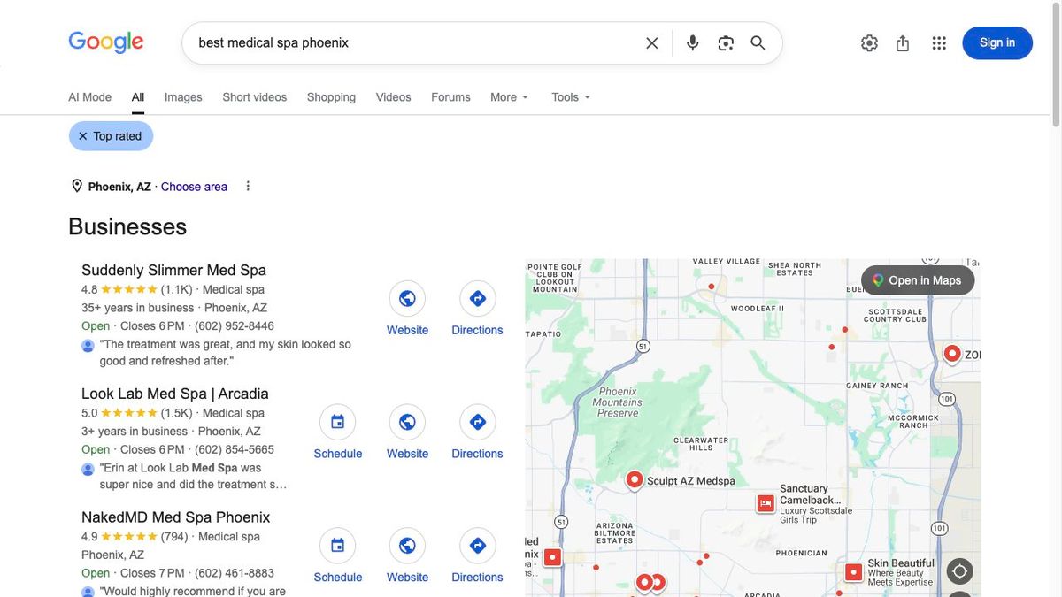 Google Search reference — local business results