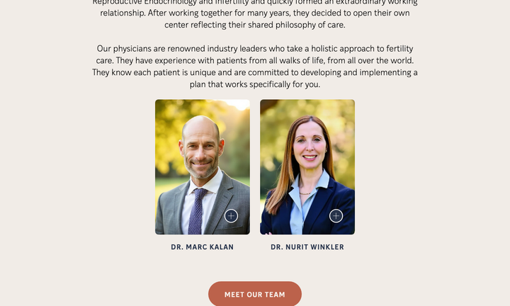 Screenshot of Los Angeles Reproductive Center’s physician profiles for Dr. Marc Kalan and Dr. Nurit Winkler