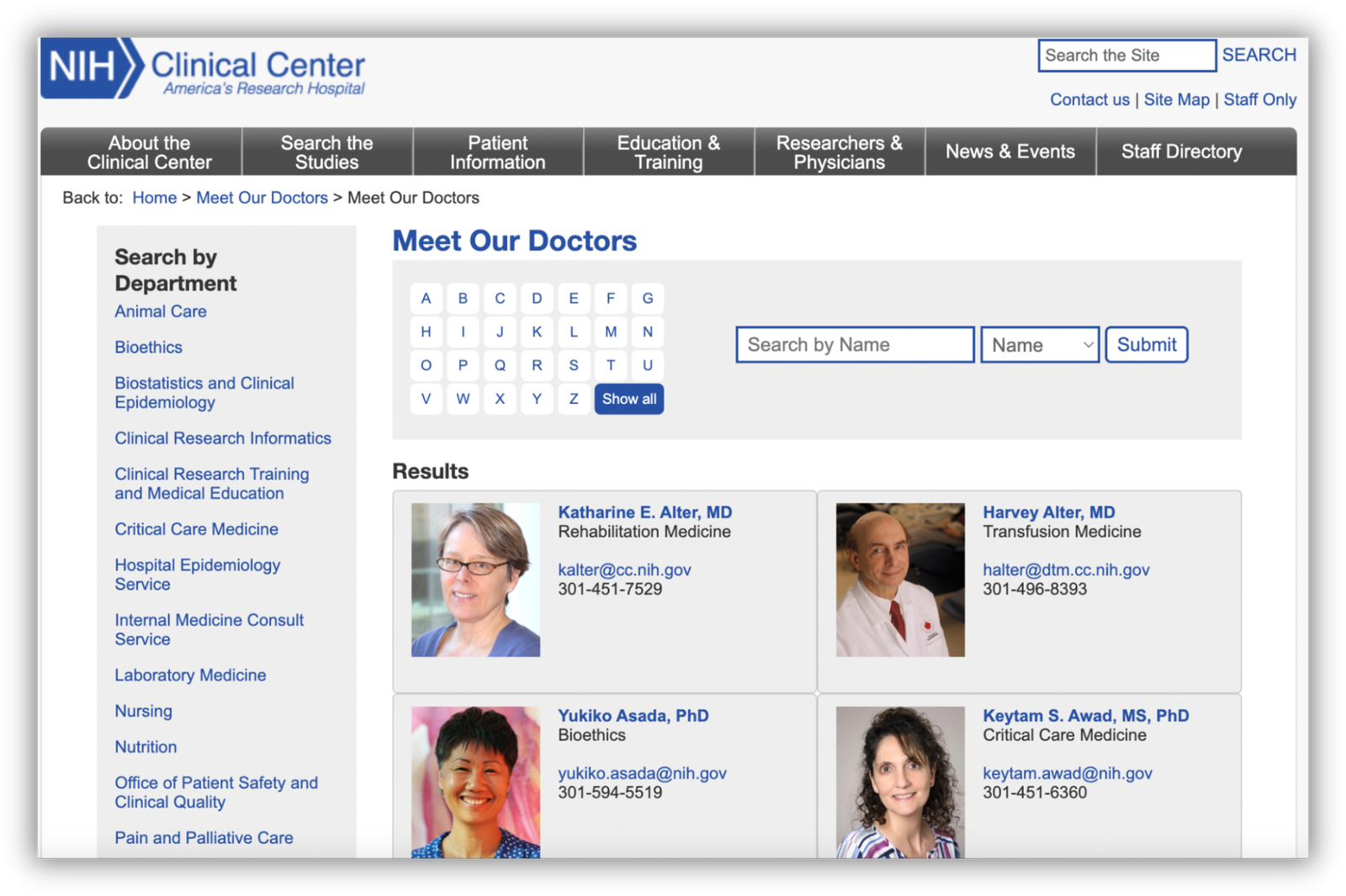 NIH Clinical Center doctor directory