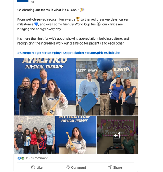 Athletico Physical Therapy LinkedIn updates showing clinic and patient education content