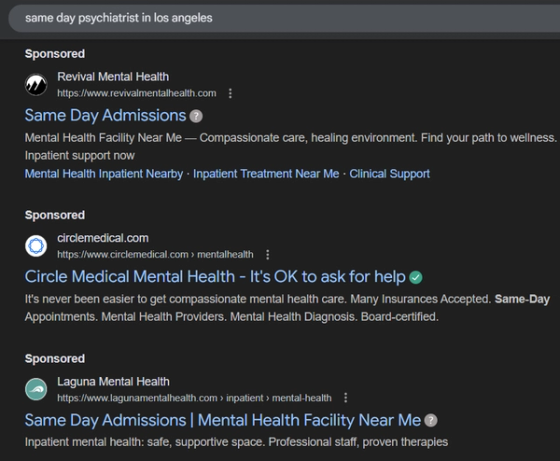 Mapping demand and patient intent for psychiatry marketing