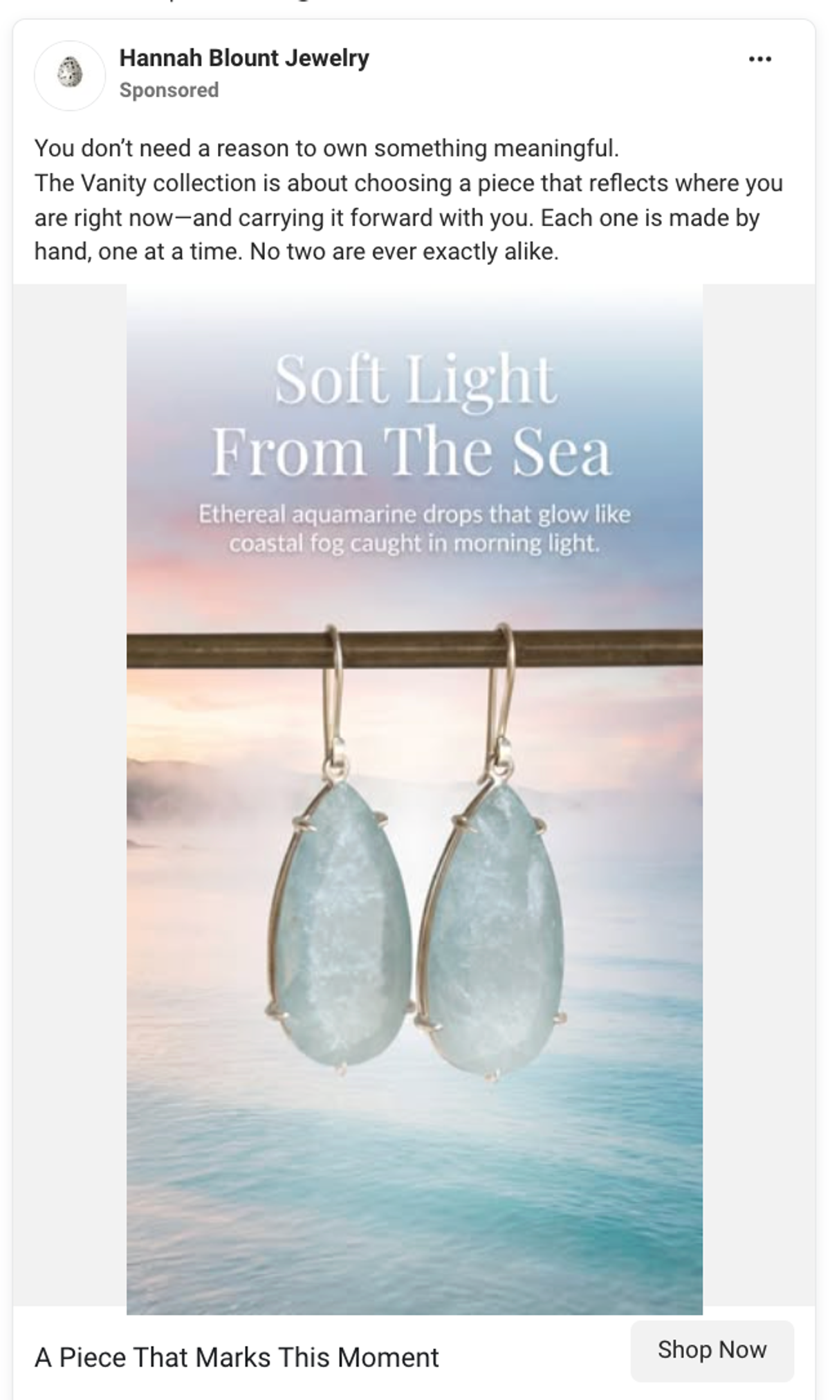 Hannah Blount "Soft Light From The Sea" Vanity collection ad on Meta