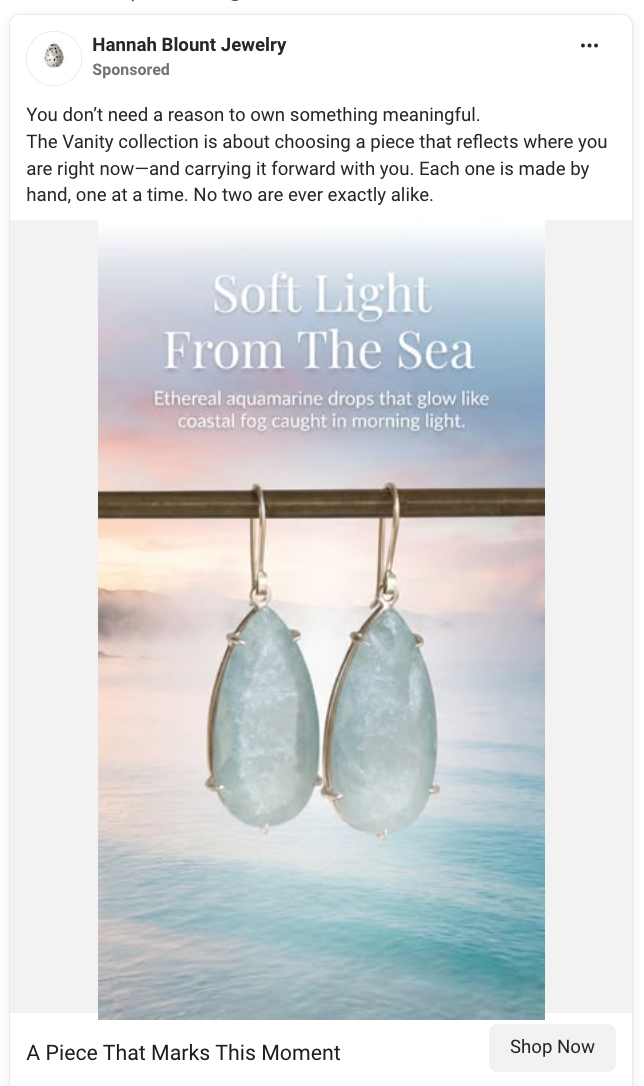 Hannah Blount "Soft Light From The Sea" Vanity collection ad on Meta