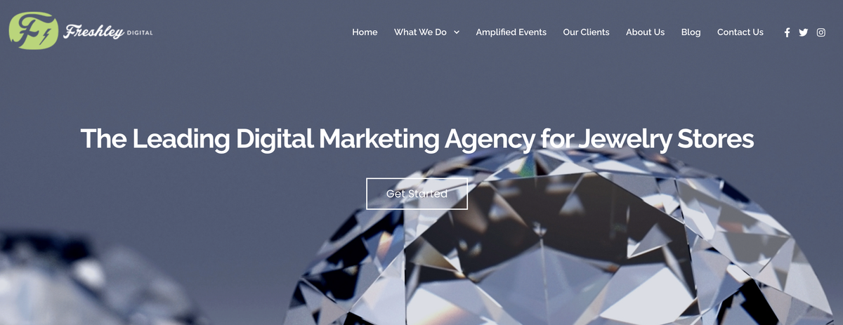 Freshley Digital website featuring its jewelry store marketing services.