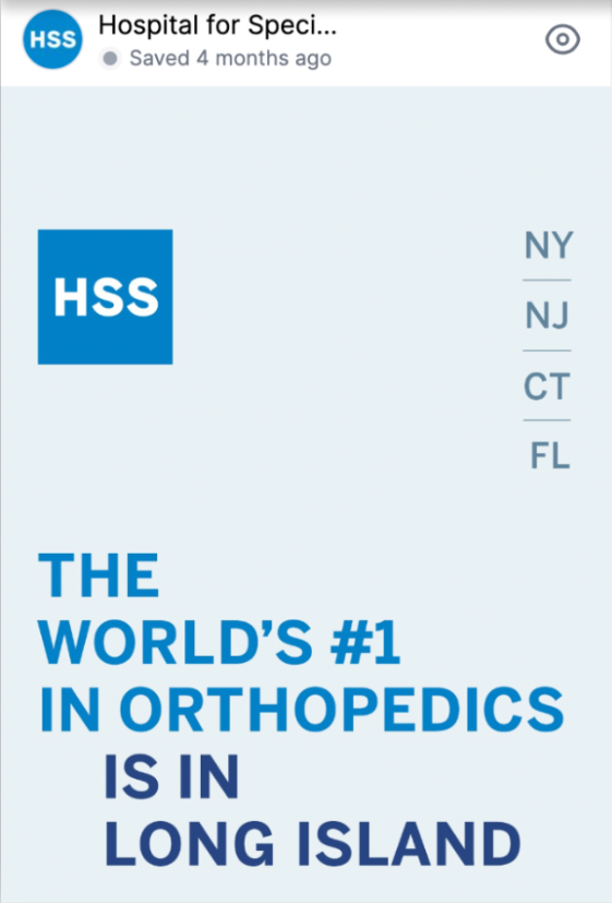 Hospital for Special Surgery orthopedics Facebook ad