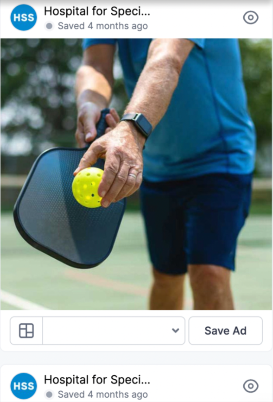 Hospital for Special Surgery tennis player Facebook ad