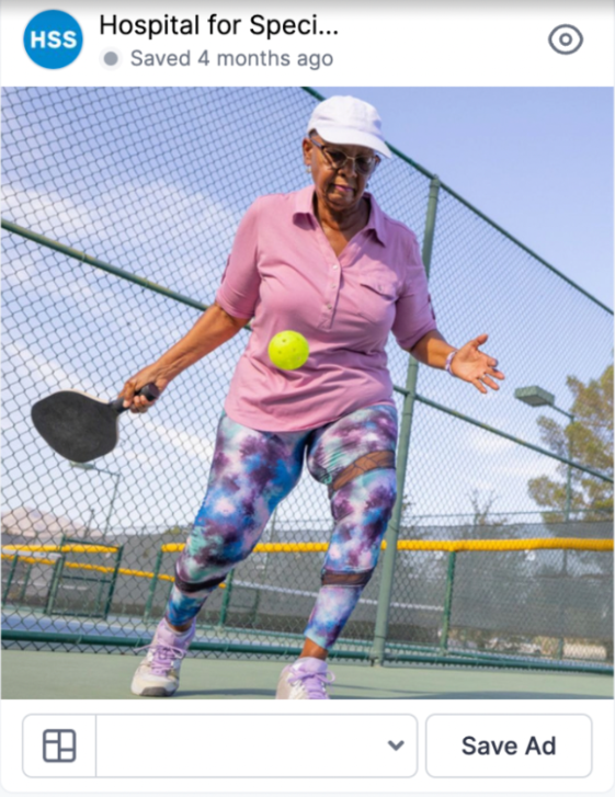 Hospital for Special Surgery tennis Facebook ad