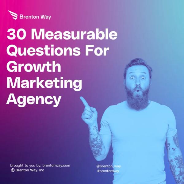 Brenton Way blog cover graphic titled 'Top 30 Measurable Questions To Ask Your Growth Marketing Agency'.