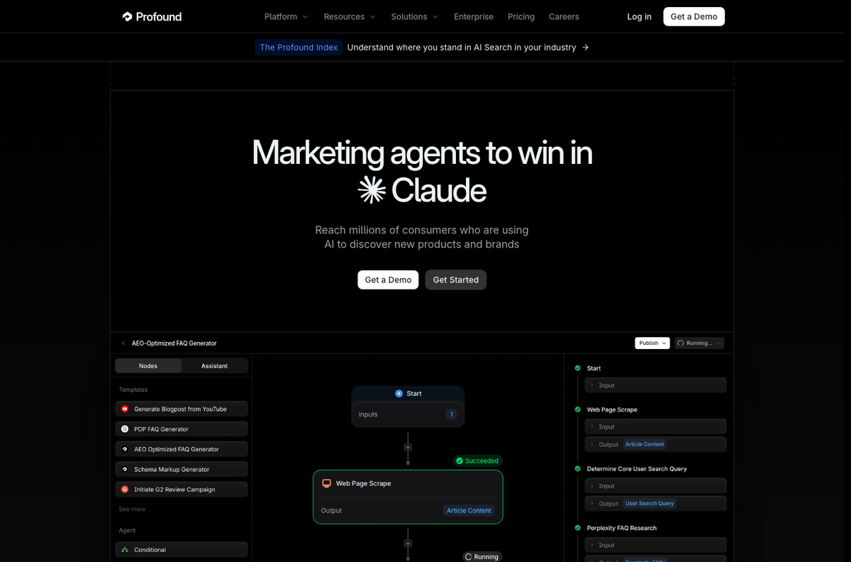 Profound homepage screenshot showing the product website interface.