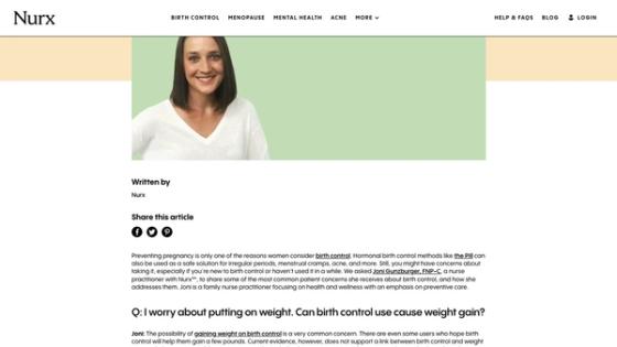 Nurx clinician-led birth control article with named nurse practitioner expertise and evidence-based patient guidance