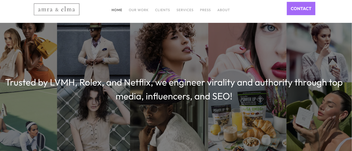 Amra and Elma website featuring fashion and lifestyle campaign imagery.