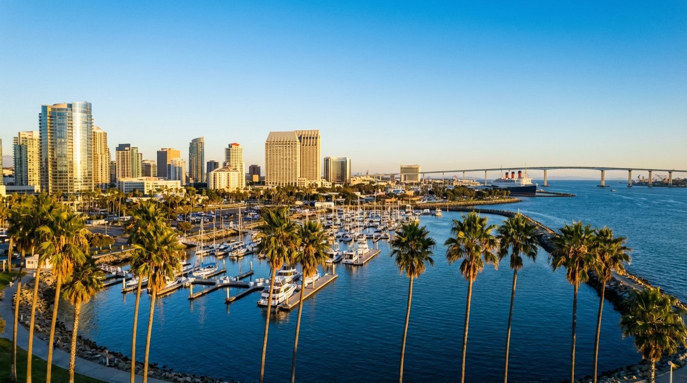 Long Beach, California — harbor skyline and Pacific Ocean waterfront