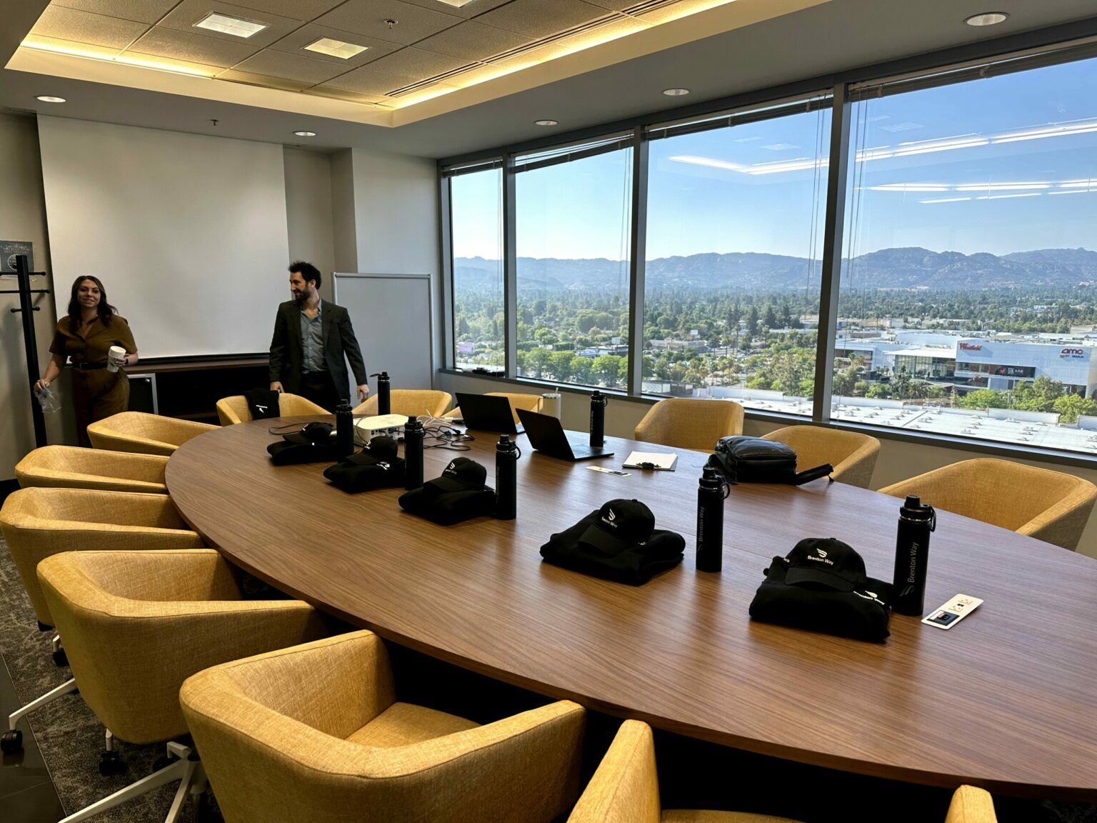 Brenton Way conference room with branded materials