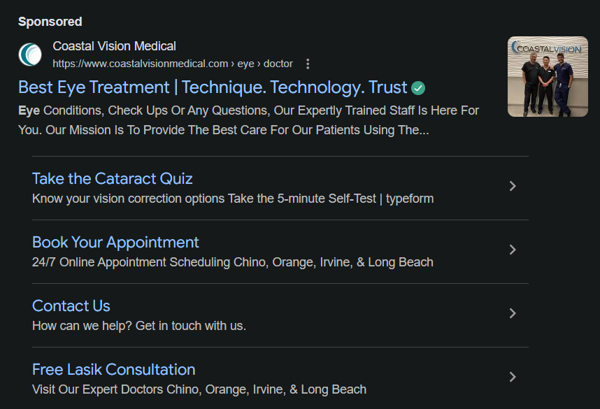 Paid search and display advertising for eye care