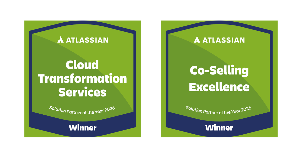 Atlassian Partner of the Year 2026 Co-Selling Excellence and Cloud Transformation Services badges