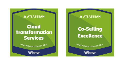Atlassian Partner of the Year 2026 Co-Selling Excellence and Cloud Transformation Services badges