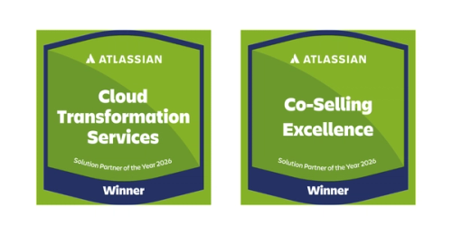 Abzeichen für den Atlassian Partner of the Year 2026 Award in den Kategorien Co-Selling Excellence und Cloud Transformation Services