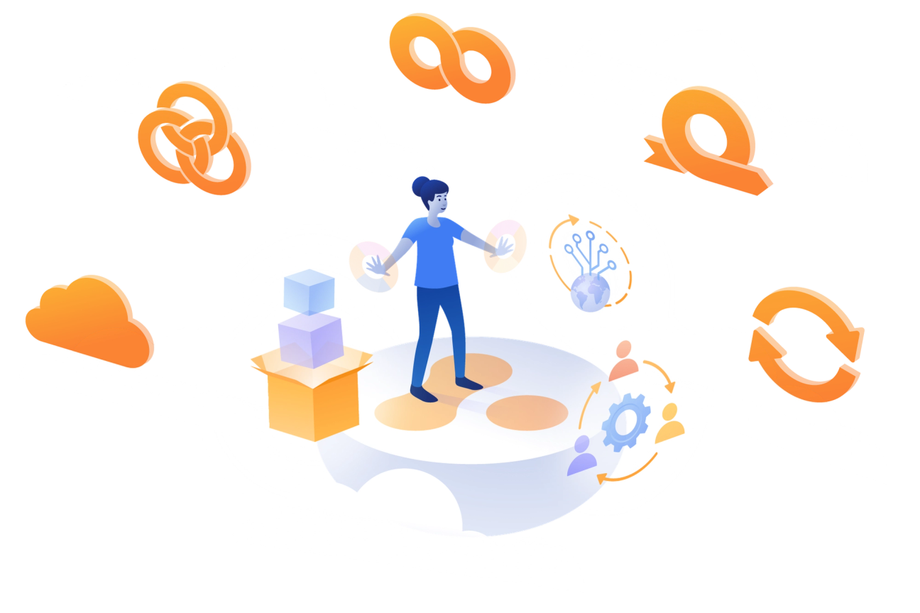 illustration of a person surrounded by icons representing areas of work