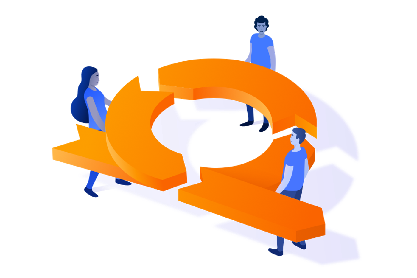 Large agile loop split into three pieces with people holding them together